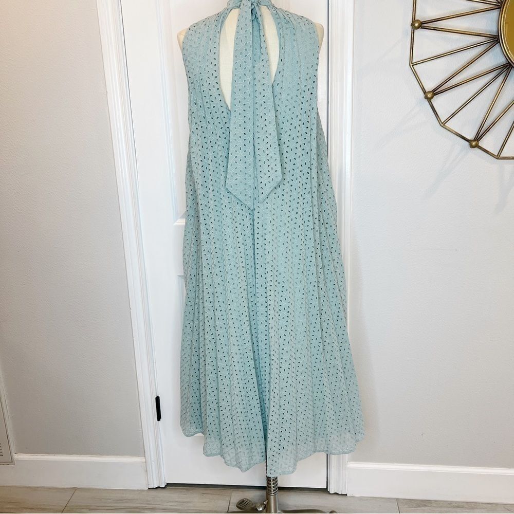 Asos Pleated Eyelet Midi Dress Size 4 / S tie halter neck green - Picture 6 of 9